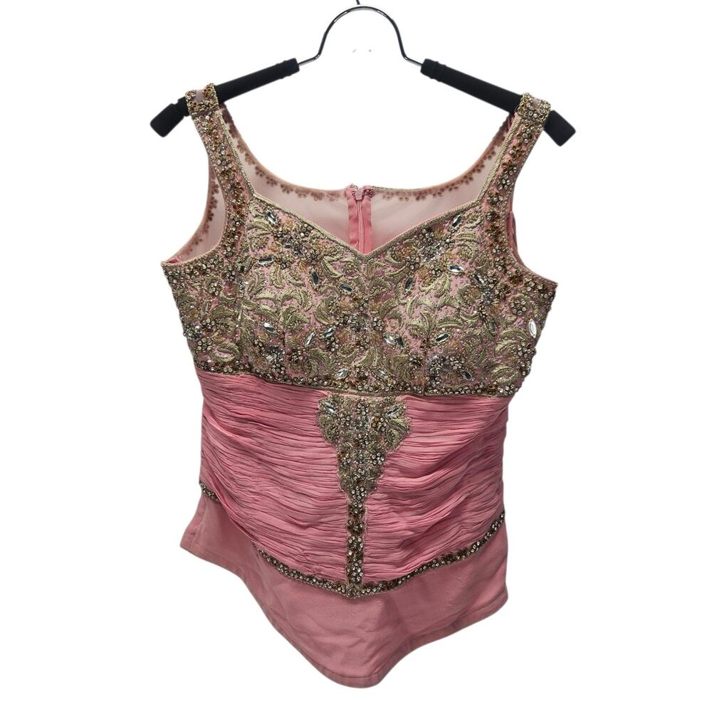 Vintage Embellished Ruched Bodice Top XS Pink Gold Fairycore Prom Fairy Y2K 90s